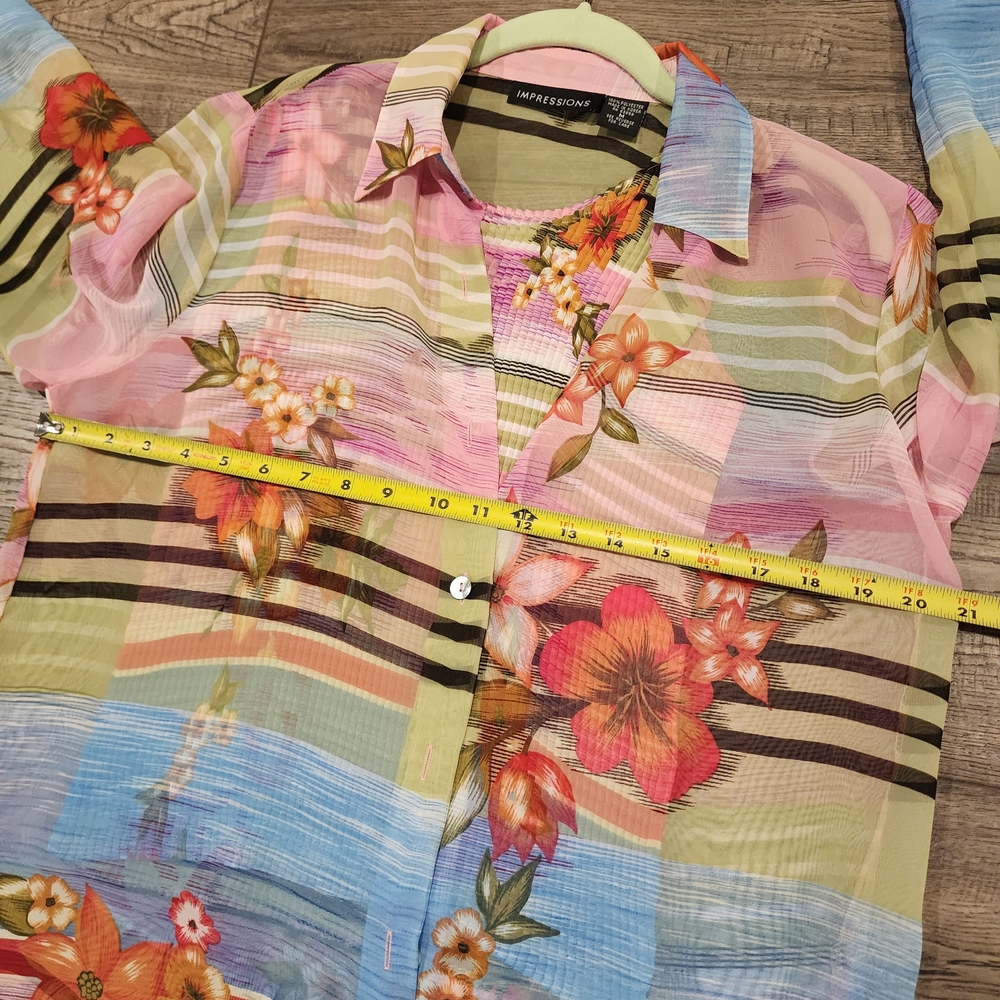 Vintage Impressions Womens 2 Piece Sheer Floral Blouse W/Tank Size M Long Sleeve - Picture 6 of 11